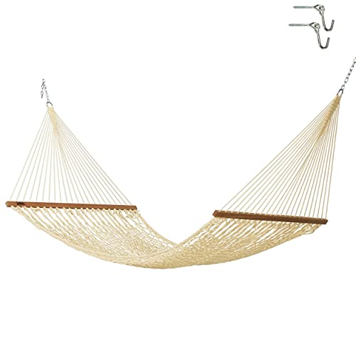 Hatteras Hammocks DC13OT Large Oatmeal Duracord Rope Hammock with Free Extension Chains  Tree Hooks Handcrafted in The USA Accommodates 2 People 450 LB Weight Capacity 13 ft x 55 in